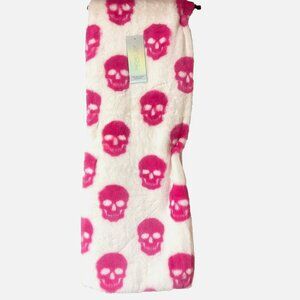 Rachel Zoe Halloween Hot Pink SKULL Faux Fur Throw Blanket Soft Designer Decor